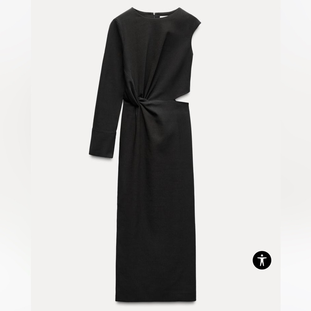 Zara Midi Dress Women’s S Black Cut Out One Shoulder Stretch New 9304/459 - Picture 1 of 12